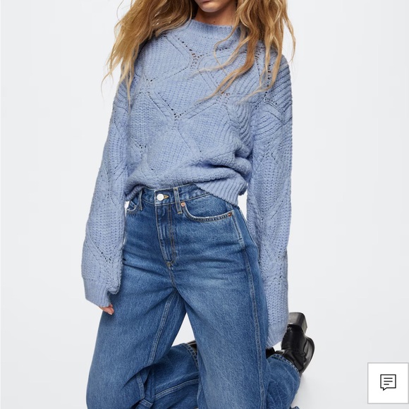 NWT MANGO OPENWORK KNIT SWEATER Soft Knit Sky Blue Sweater - Picture 4 of 5